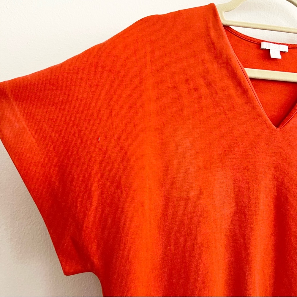 COS Short Sleeved V-neck Cotton Dress, Vibrant Orange Red, Small - Picture 4 of 9